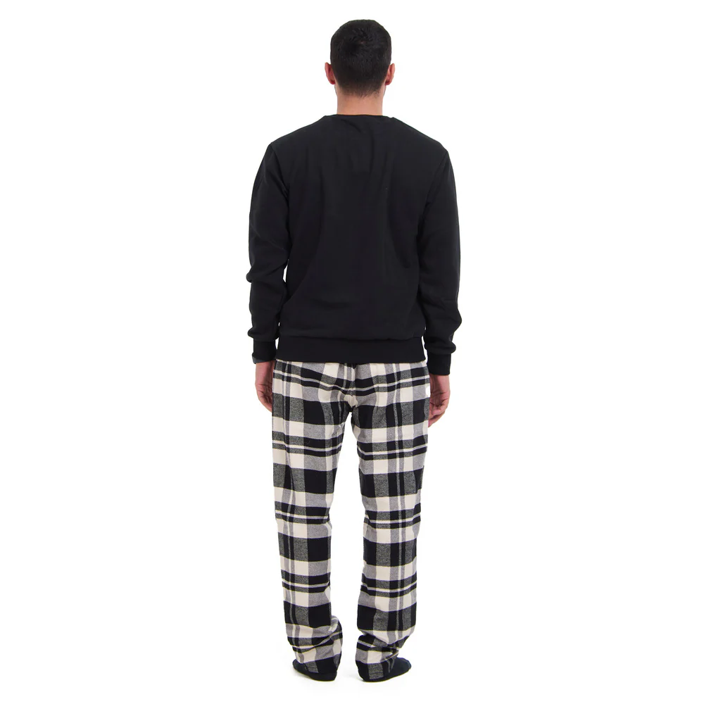 Men Winter Pajama Set Black Hoodie + Black x White Checkered Pants - Image 4