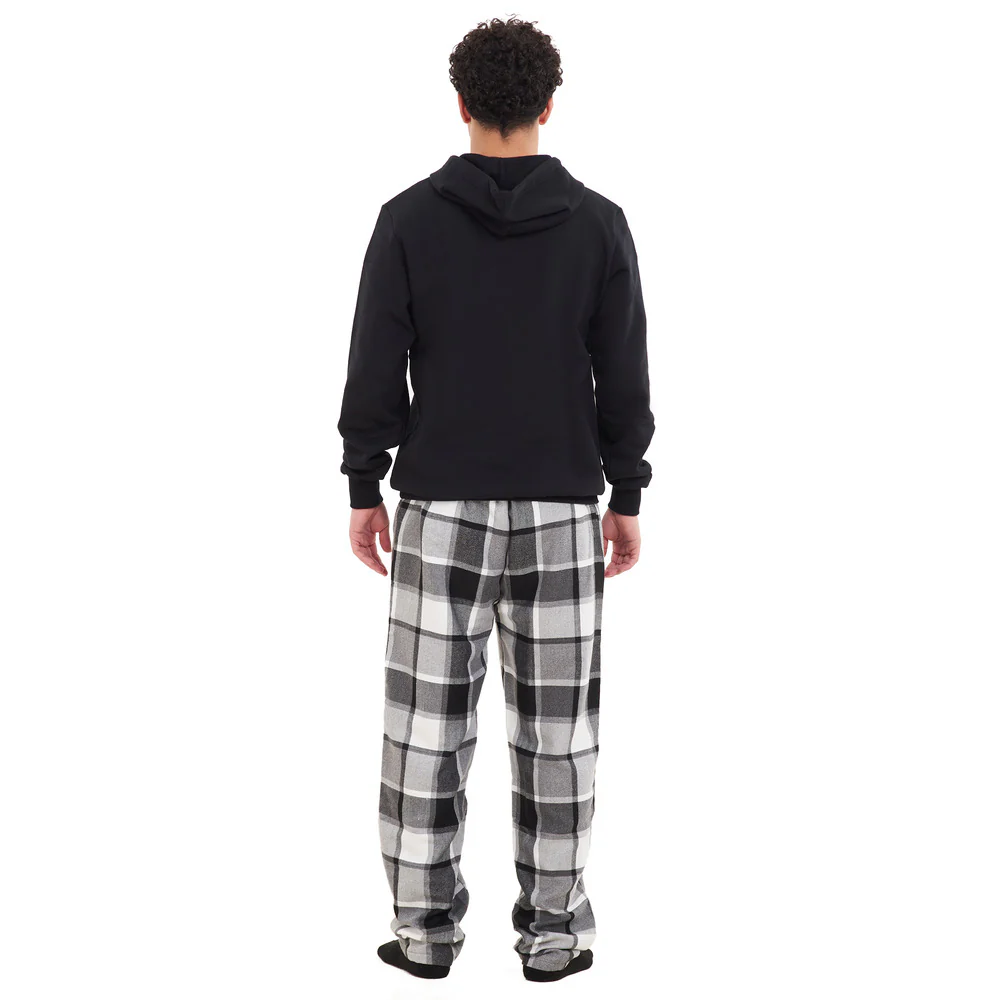 Men Winter Pajama Set Black Hoodie + White x Black Checkered Pants - Image 4