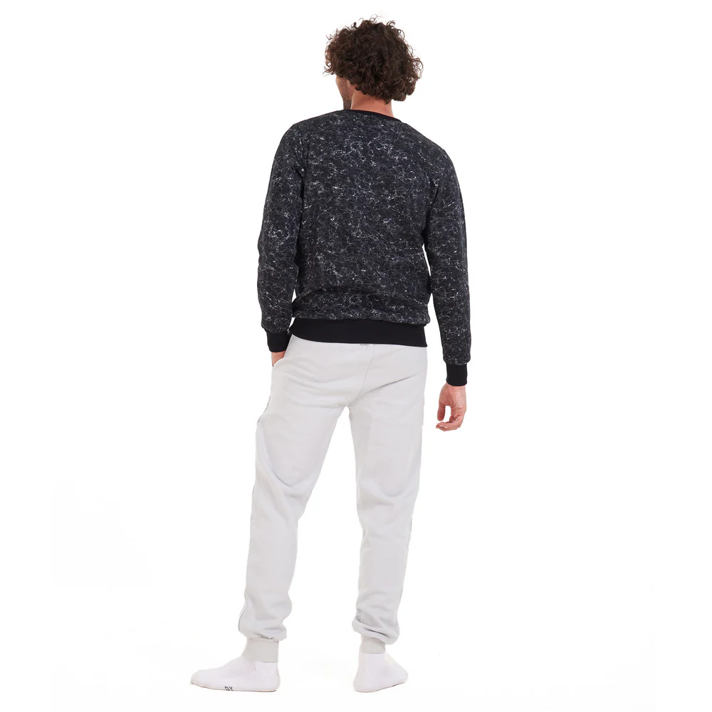 Men Winter Pajama Set Black Marble Shirt + Light Grey Pants - Image 4