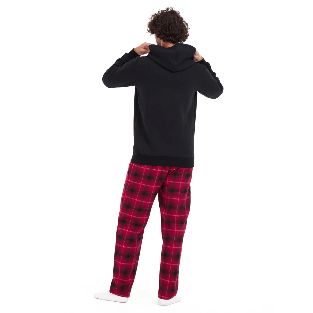 Men Winter Pajama Set Black sweatshirt +Red checkered Pants - Image 4