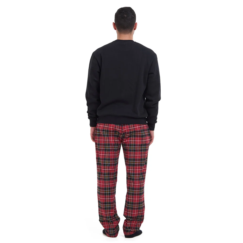 Men Winter Pajama Set Black sweatshirt + Red x Black Checkered Pants - Image 5