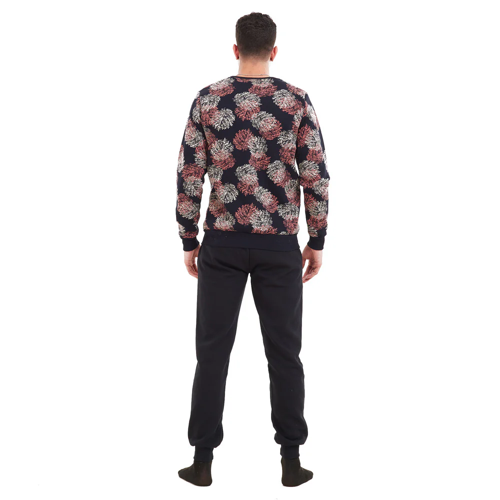 Men Winter Pajama Set Black with cashmere leaves  Shirt + Black Pants - Image 4