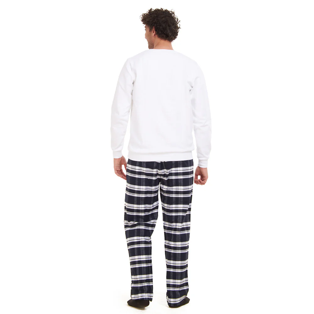 Men Winter Pajama Set Christmas Tree Sweatshirt +Dark Blue X White Checkered Pants - Image 4