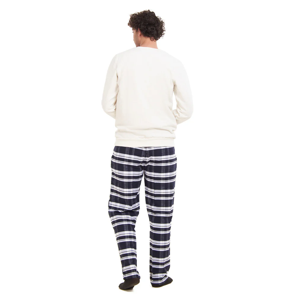 Men Winter Pajama Set Christmas Tree Sweatshirt +Dark Blue X White Checkered Pants - Image 3