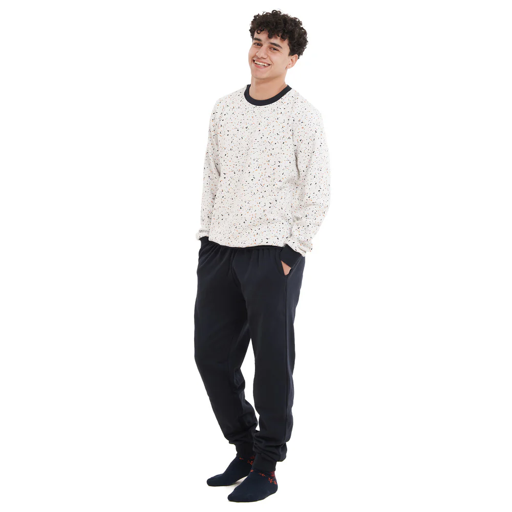Men Winter Pajama Set Colorful Scatters Sweatshirt + Dark blue Pants - Image 2