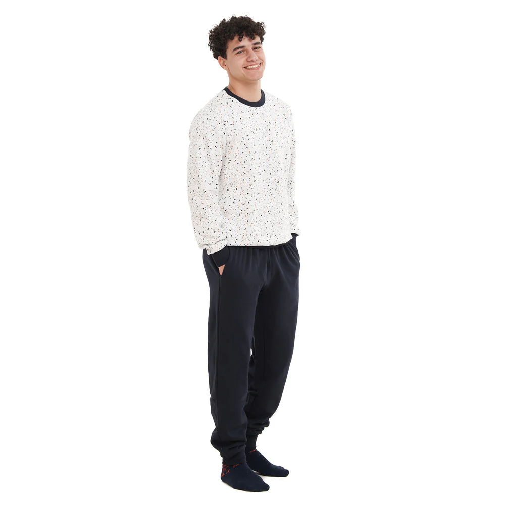 Men Winter Pajama Set Colorful Scatters Sweatshirt + Dark blue Pants - Image 3