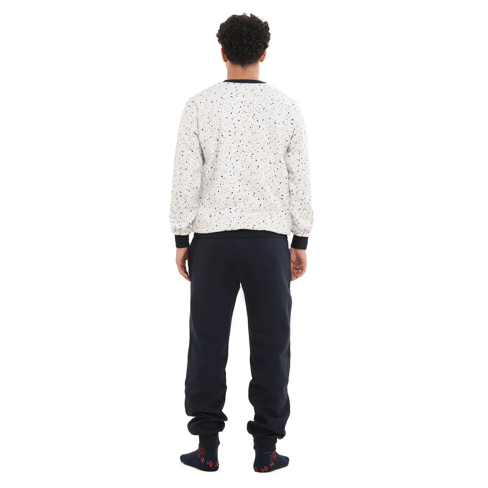 Men Winter Pajama Set Colorful Scatters Sweatshirt + Dark blue Pants - Image 4