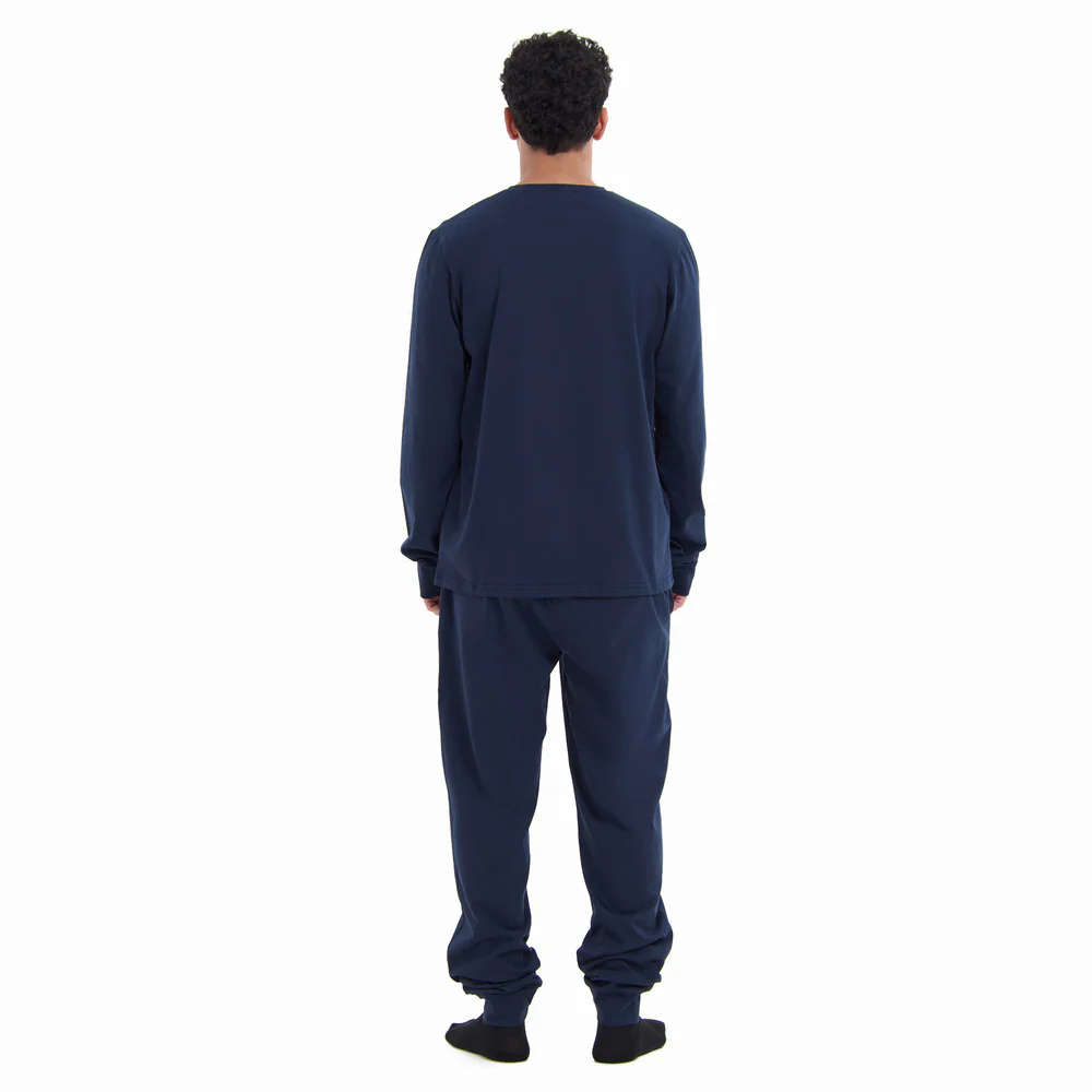 Men Fall Pajama Set Dark Blue Buttoned Sweatshirt + Pants - Image 4