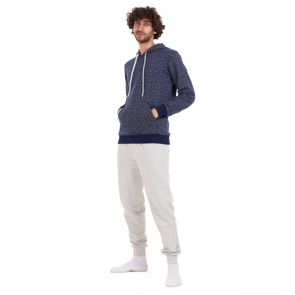 Men Winter Pajama Set Dark Blue Doodle Sweatshirt + Light Grey Pants - Image 3