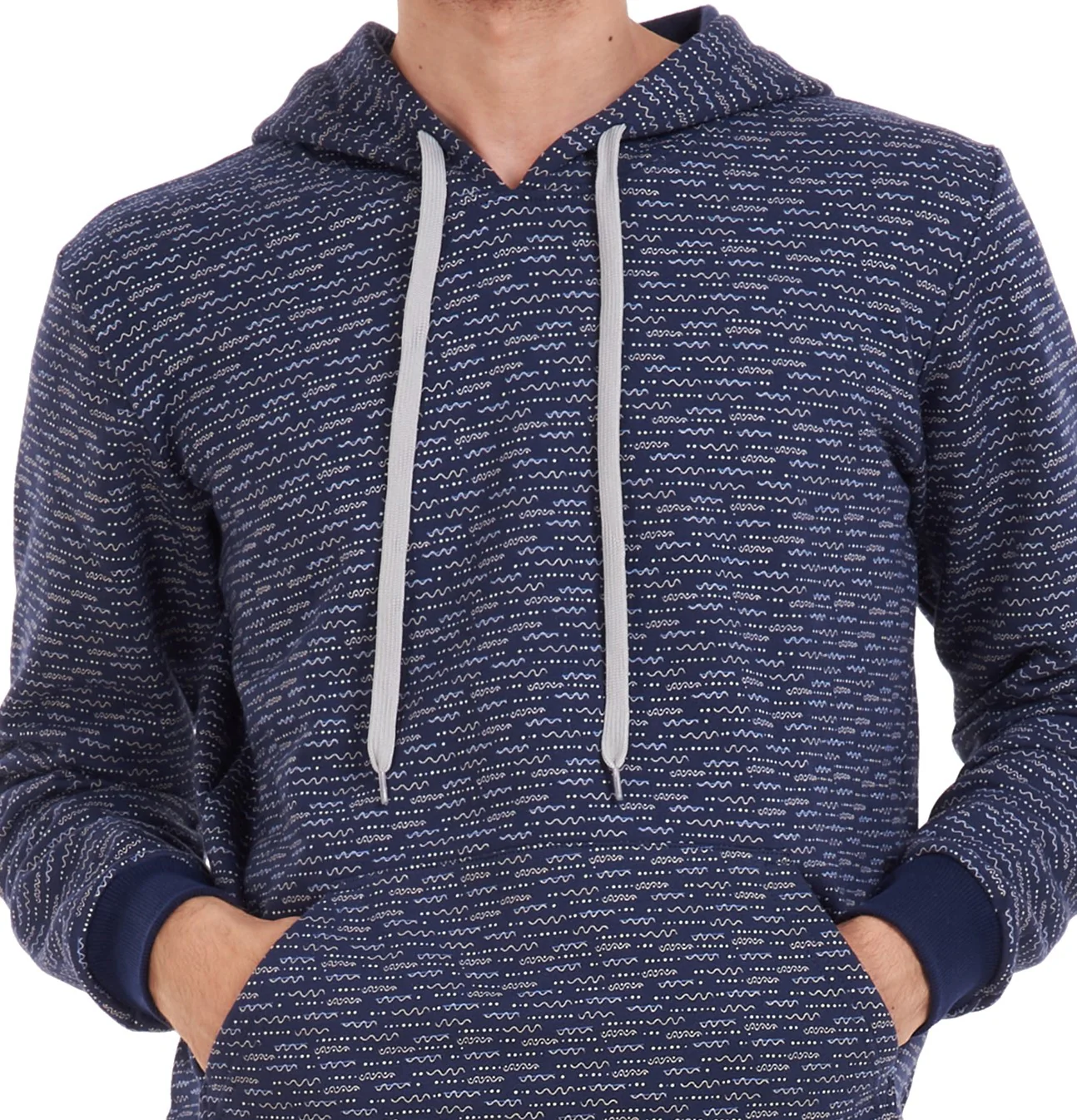 Men Winter Pajama Set Dark Blue Doodle Sweatshirt + Light Grey Pants - Image 5