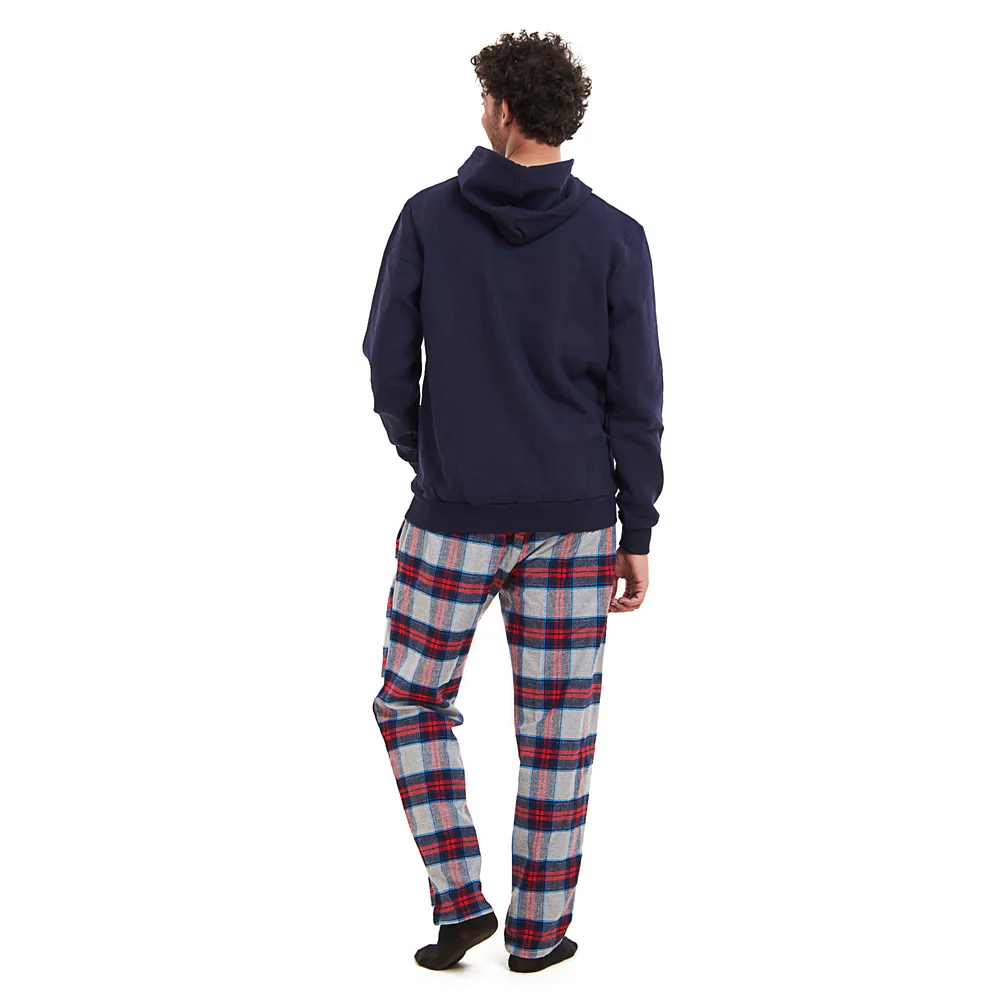 Men Winter Pajama Set Dark blue Hoodie + Red x Dark blue Checkered Pants - Image 4