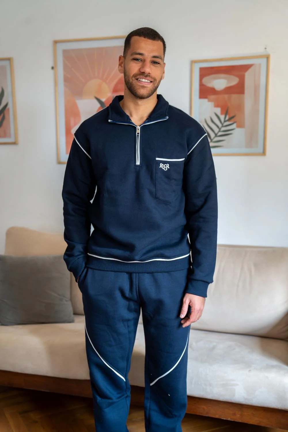 Men Winter Pajama Set Dark Blue Hoodie + Pants - Image 2