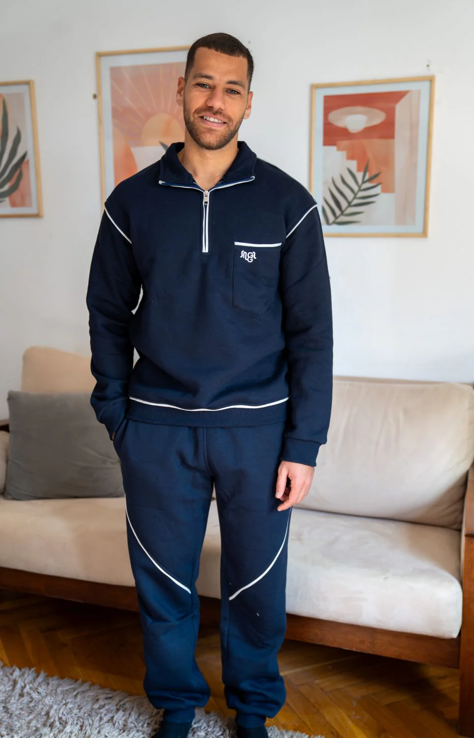 Men Winter Pajama Set Dark Blue Hoodie + Pants - Image 3