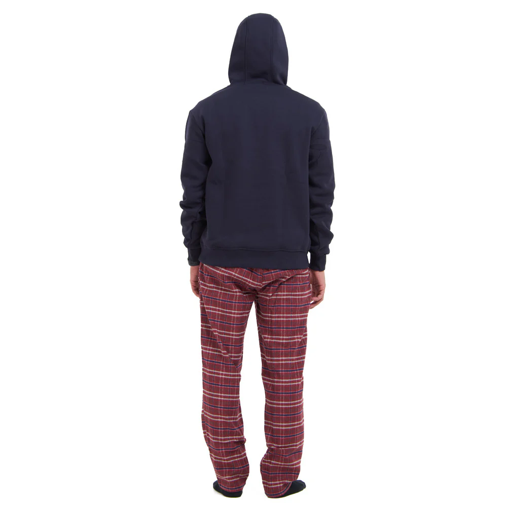Men Winter Pajama Set Dark blue Hoodie + Red x Blue Checkered Pants - Image 3