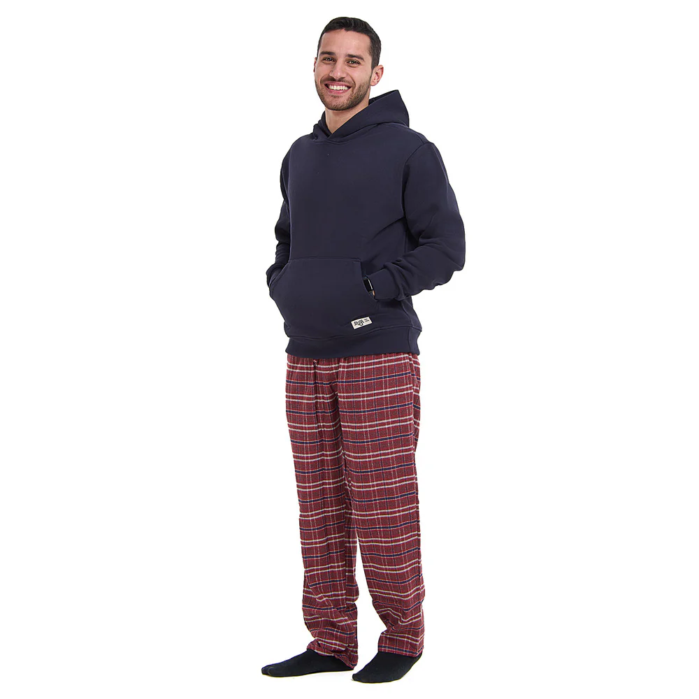 Men Winter Pajama Set Dark blue Hoodie + Red x Blue Checkered Pants - Image 6