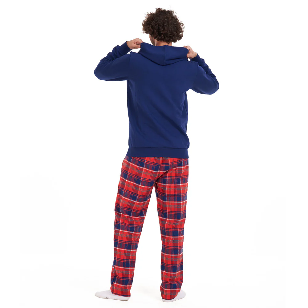 Men Winter Pajama Set Dark blue sweatshirt +Red checkered Pants - Image 4