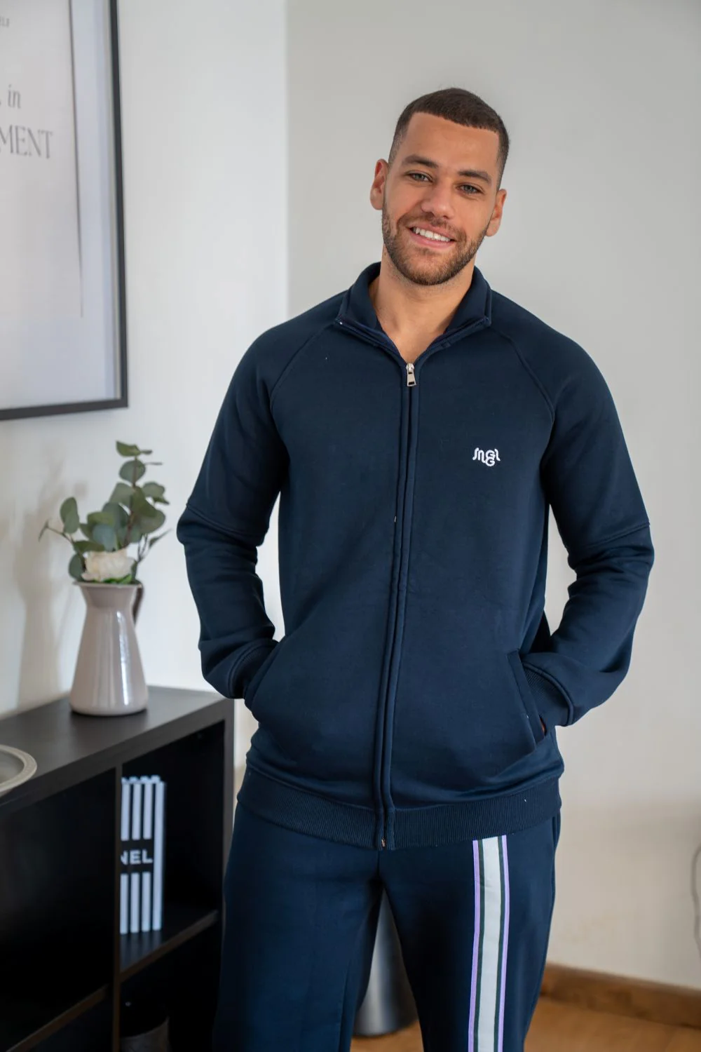 Men Winter Pajama Set Dark Blue T-shirt + pants - Image 2