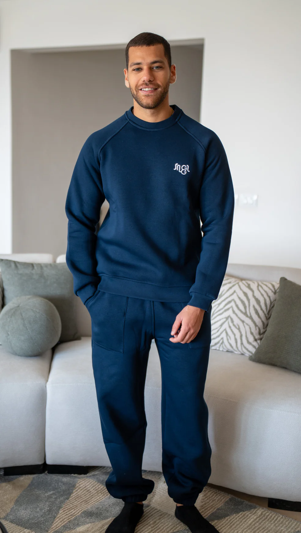 Men Winter Pajama Set Dark Blue Top + Pants - Image 3