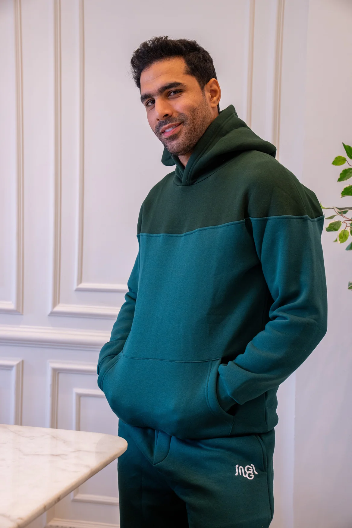Men Winter Pajama Set Dark Green X Green  Hoodie +  Green Pants - Image 2