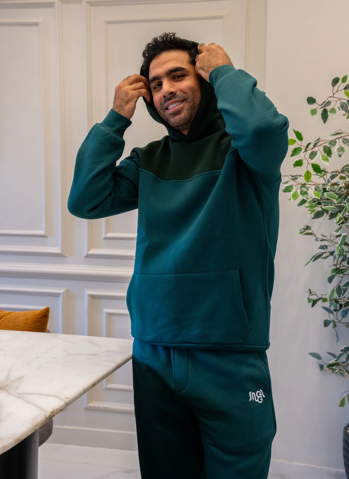 Men Winter Pajama Set Dark Green X Green  Hoodie +  Green Pants - Image 4