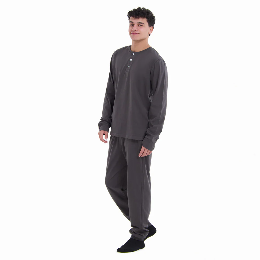 Men Fall Pajama Set Dark Grey Buttoned Sweatshirt + Pants - Image 2