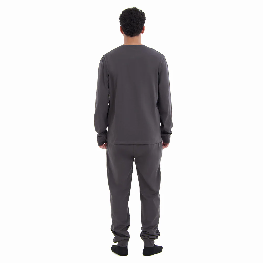 Men Fall Pajama Set Dark Grey Buttoned Sweatshirt + Pants - Image 4