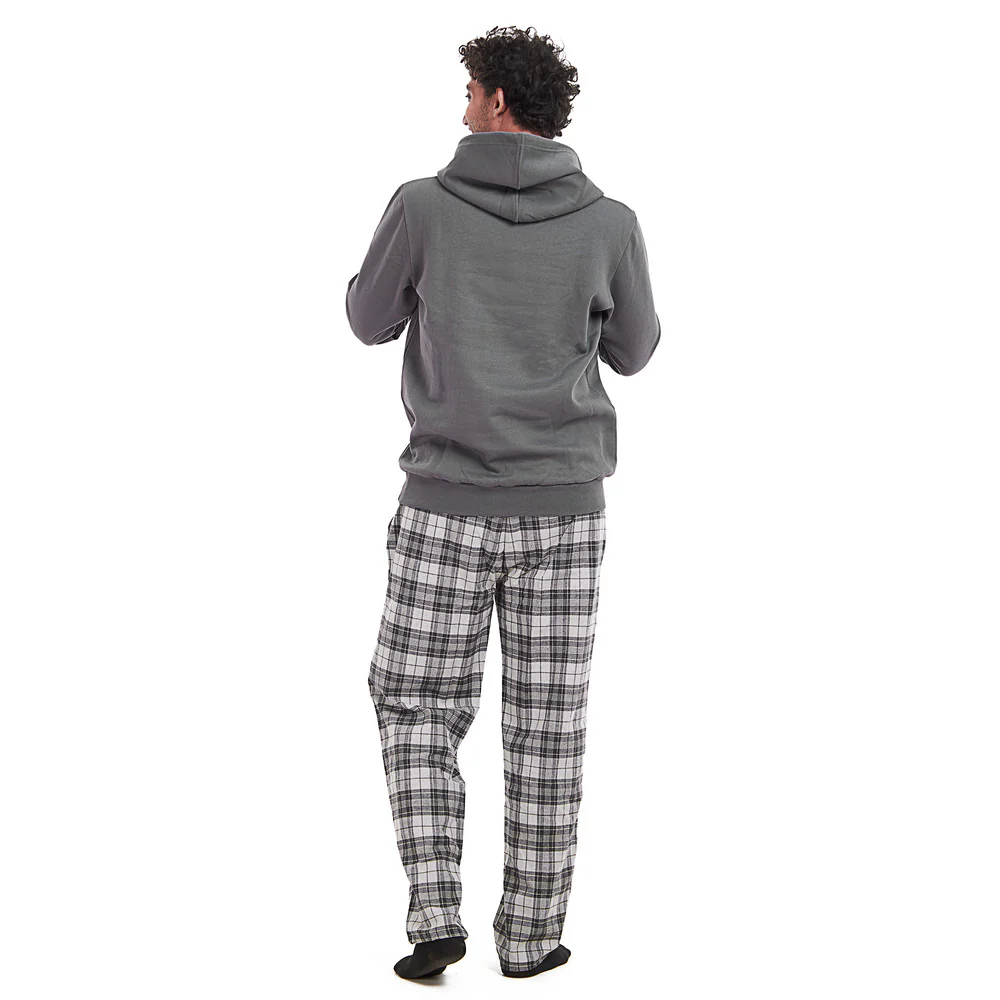 Men Winter Pajama Set Dark grey Hoodie + Dark Grey Checkered Pants - Image 4