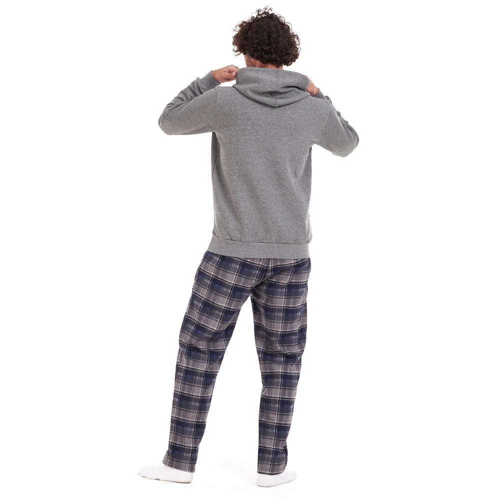 Men Winter Pajama Set Dark grey sweatshirt + Dark blue x grey checkered Pants - Image 4