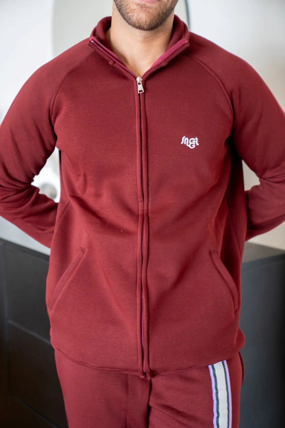 Men Winter Pajama Set Dark Red T-shirt + pants - Image 3