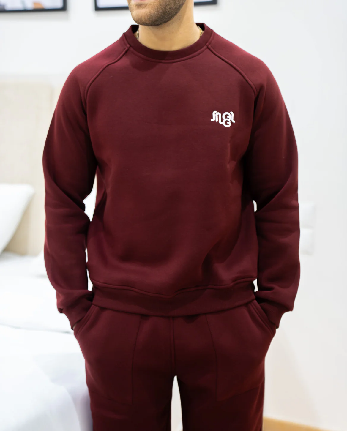 Men Winter Pajama Set Dark Red Top + Pants - Image 2