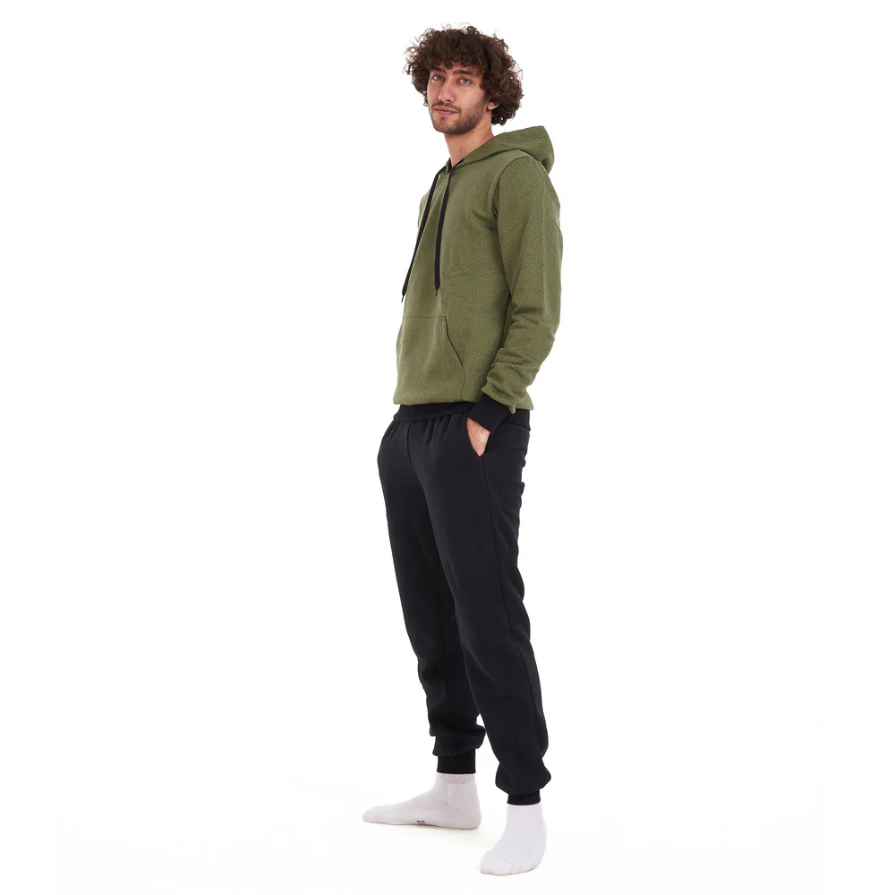 Men Winter Pajama Set Green geometric Sweatshirt + Black Pants - Image 2