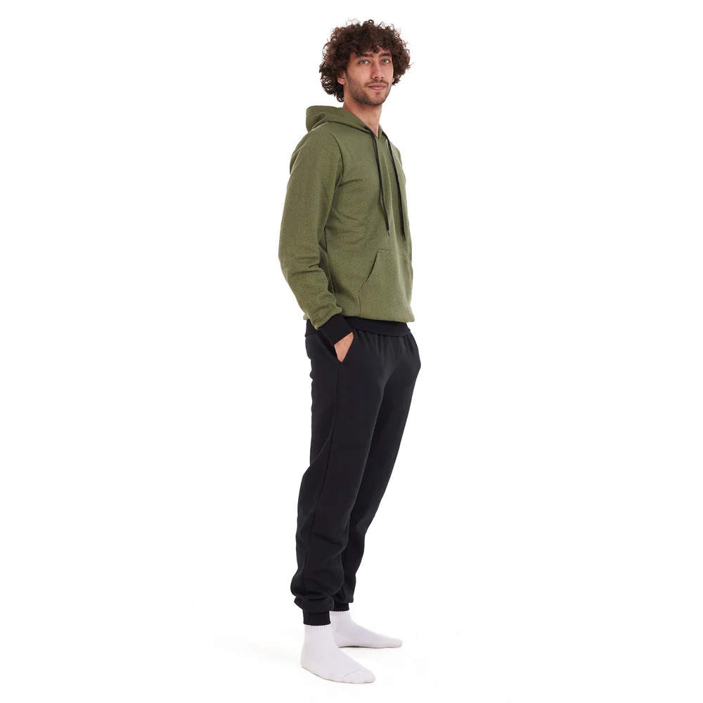 Men Winter Pajama Set Green geometric Sweatshirt + Black Pants - Image 3