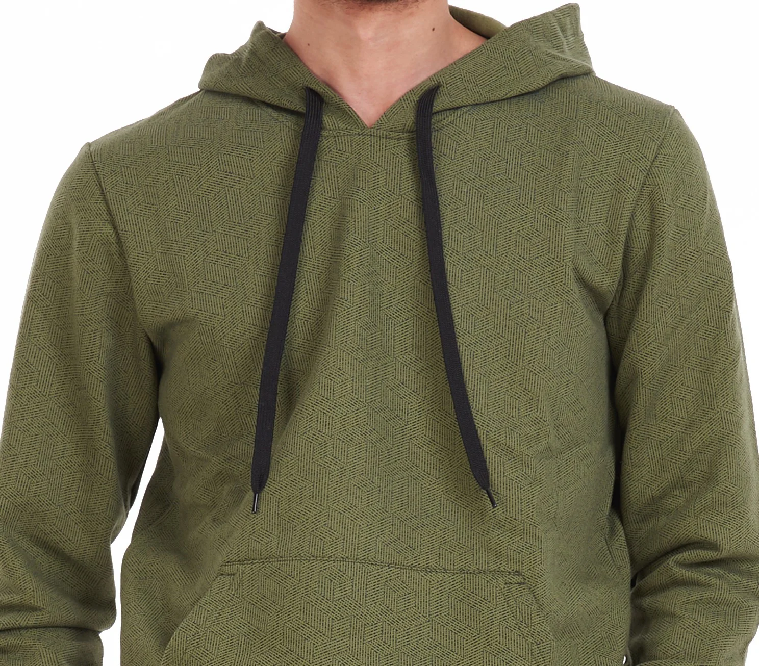 Men Winter Pajama Set Green geometric Sweatshirt + Black Pants - Image 5