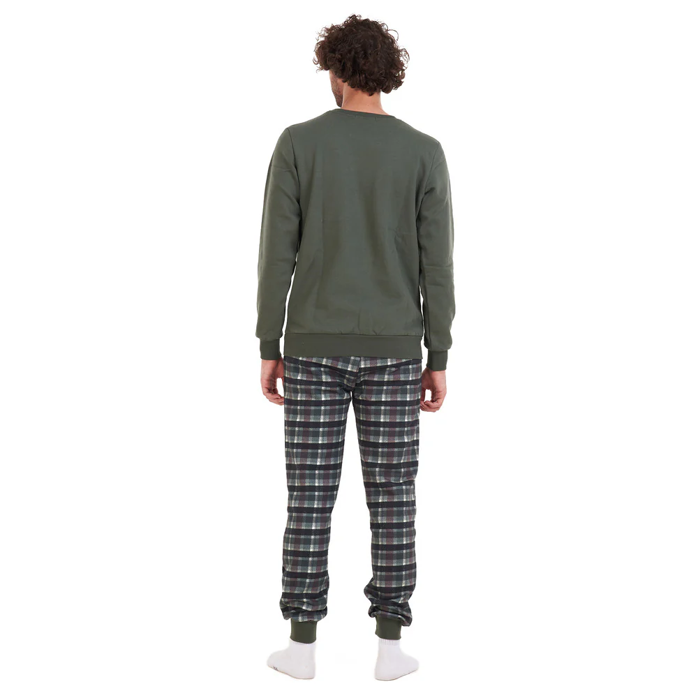 Men Winter Pajama Set Green Shirt + Black x Dark Green Checkered Pants - Image 4
