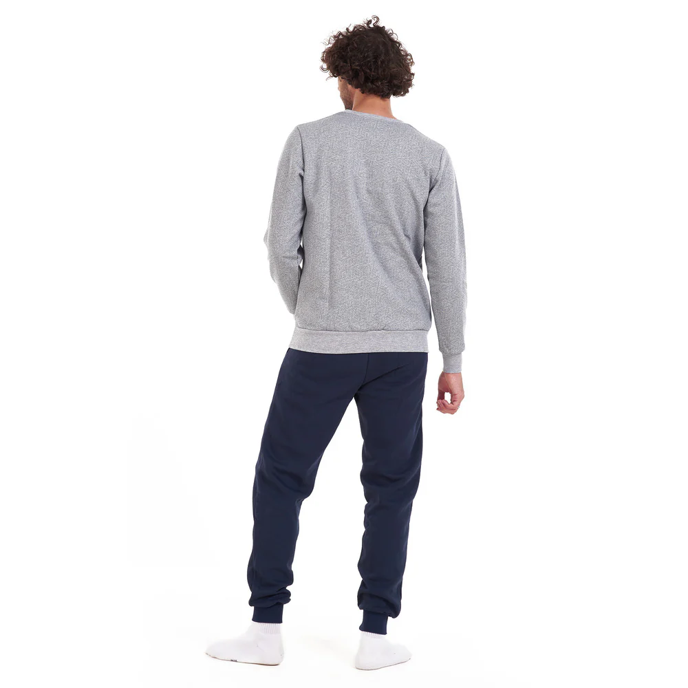 Men Winter Pajama Set Grey Geometric Shirt + Dark Blue Pants - Image 4