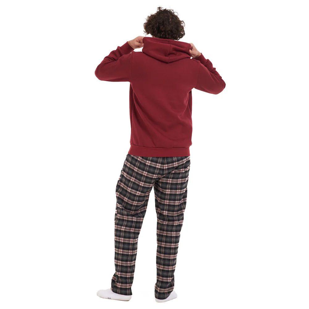 Men Winter Pajama Set Maroon sweatshirt +Maroon checkered Pants - Image 4