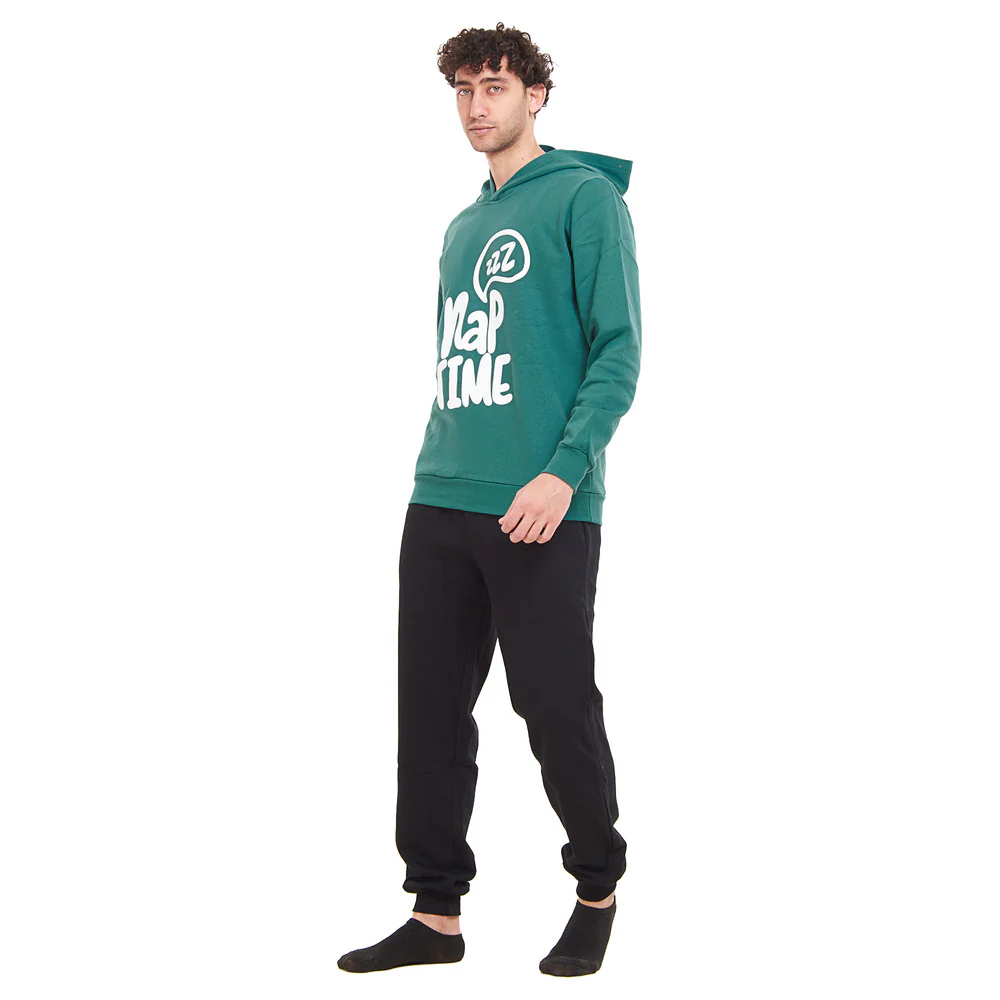 Men Winter Pajama Set Nap Time Sweatshirt + Black Pants - Image 2