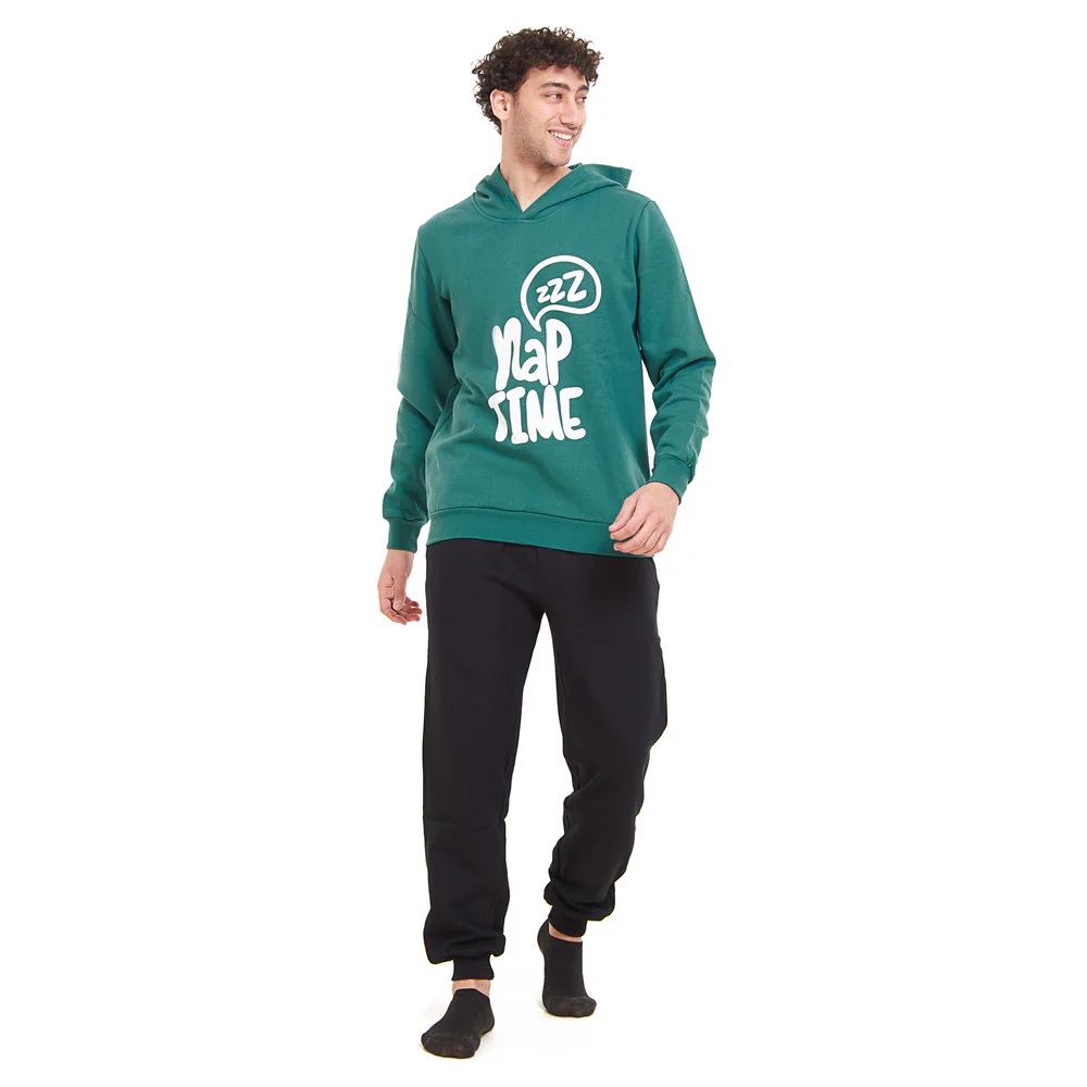 Men Winter Pajama Set Nap Time Sweatshirt + Black Pants - Image 5