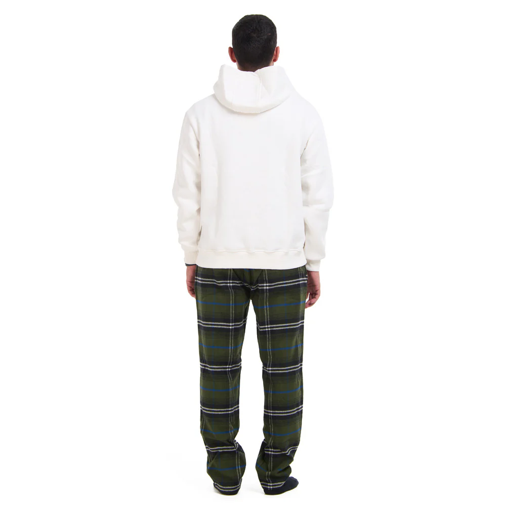 Men Winter Pajama Set Off White Hoodie + Olive x Black Checkered Pants - Image 6