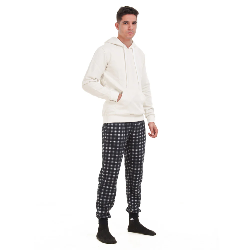 Men Winter Pajama Set Off-White Sweatshirt +black x Light Grey Pants - Image 3