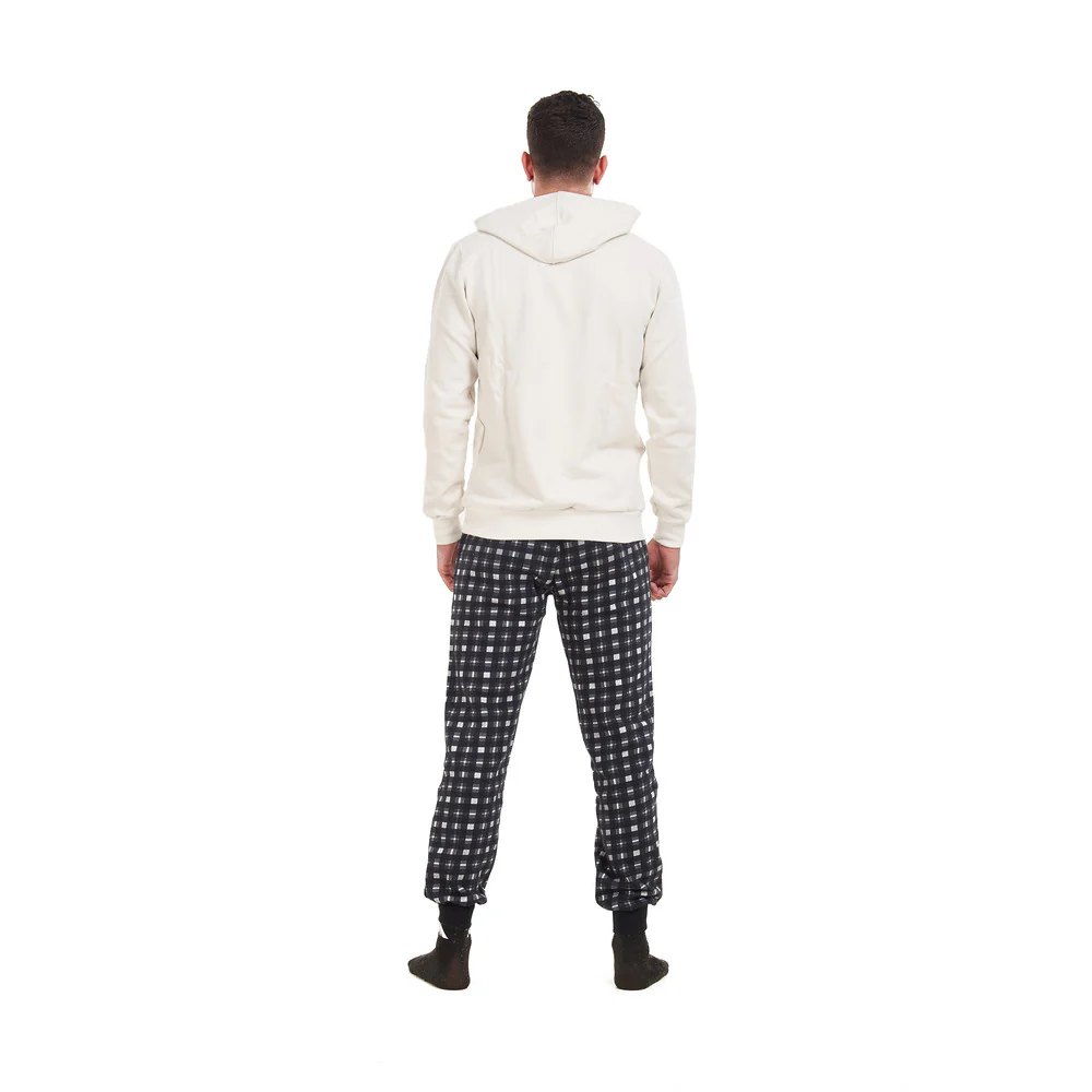 Men Winter Pajama Set Off-White Sweatshirt +black x Light Grey Pants - Image 4