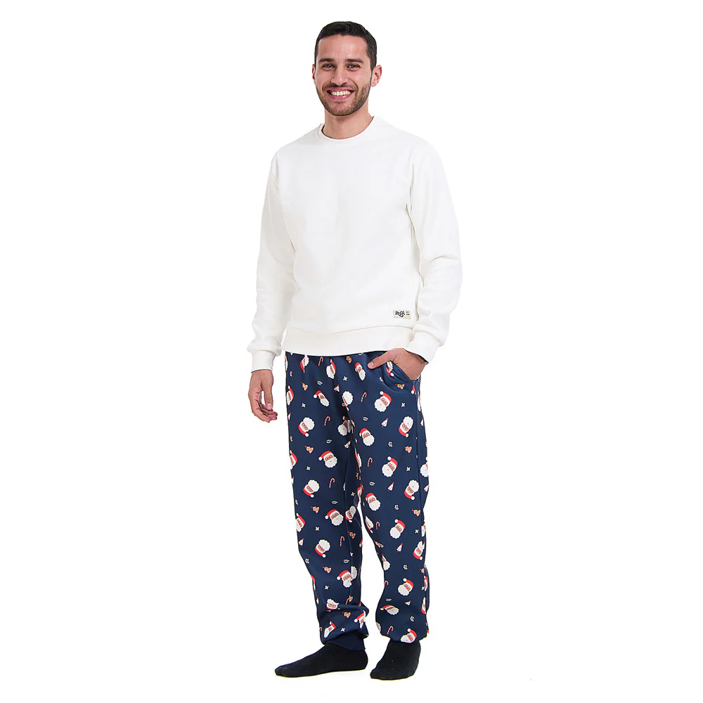 Men Winter Pajama Set Off White Sweatshirt + Pants - Image 2