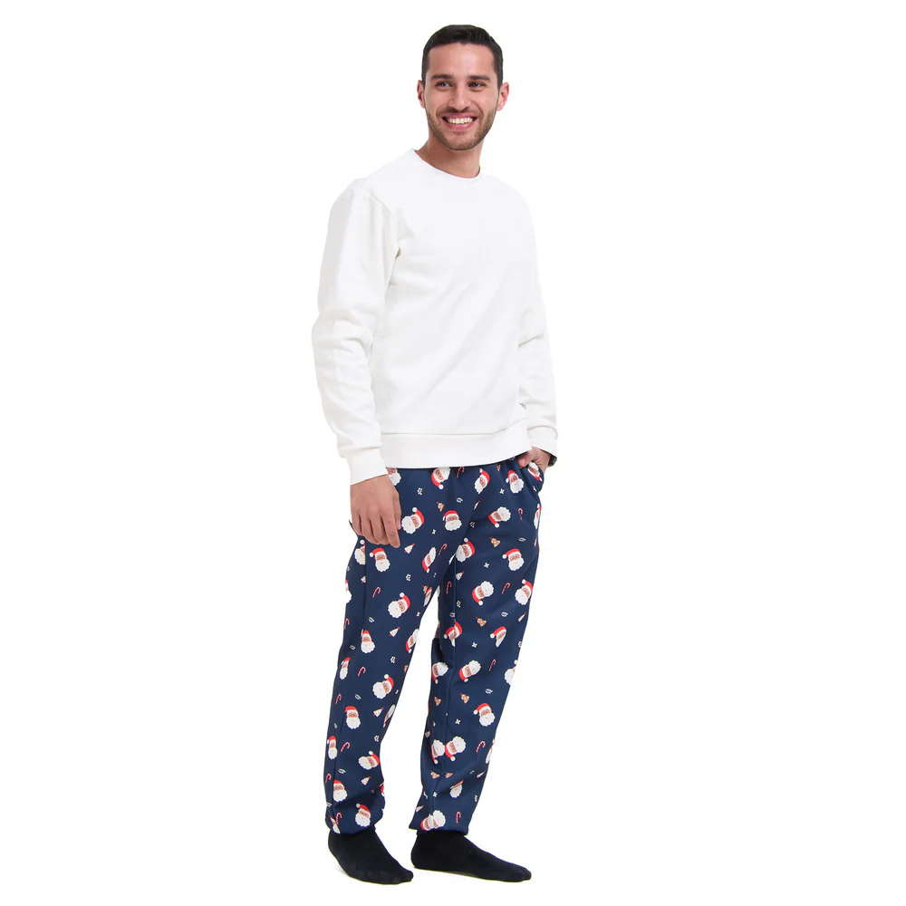 Men Winter Pajama Set Off White Sweatshirt + Pants - Image 3