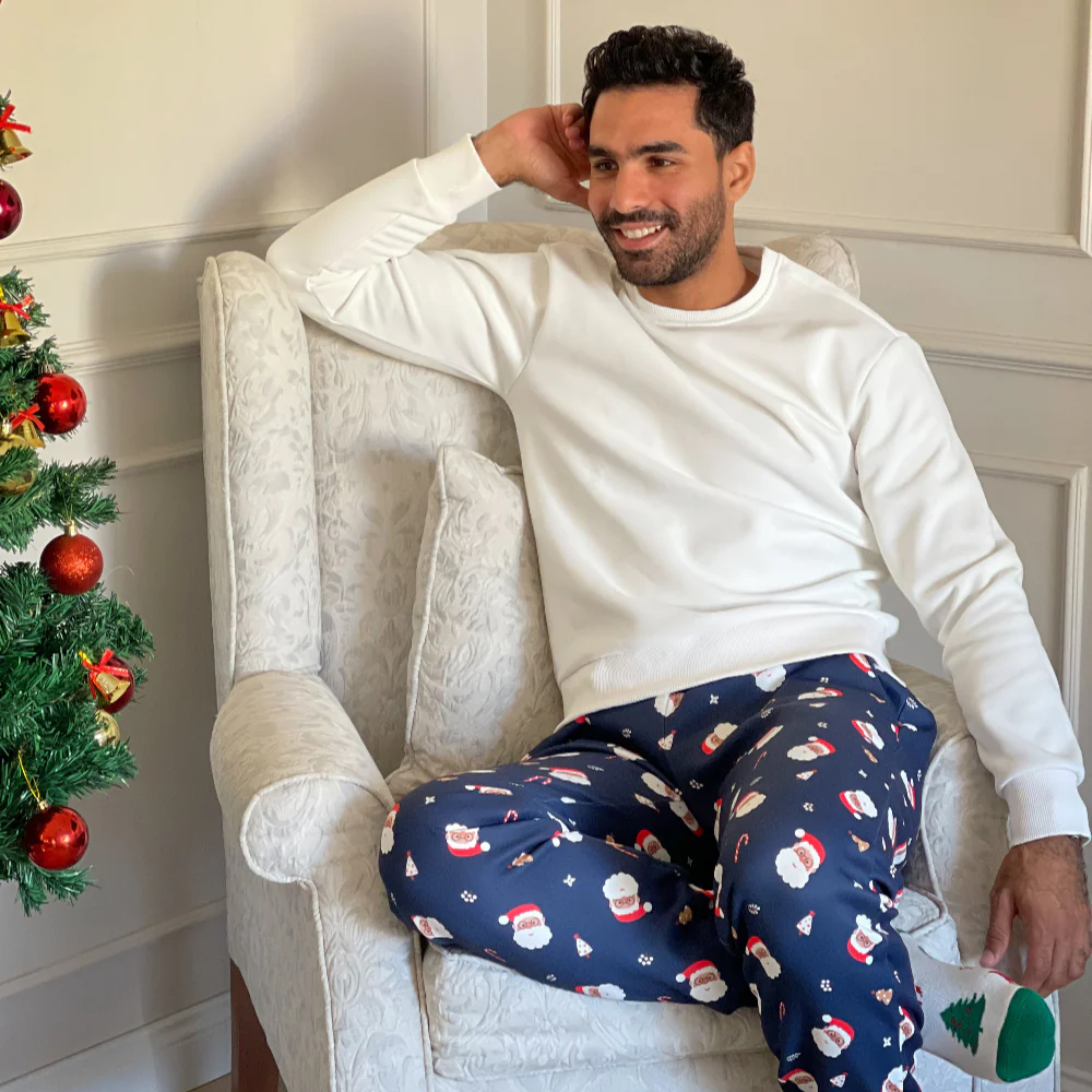 Men Winter Pajama Set Off White Sweatshirt + Pants - Image 4