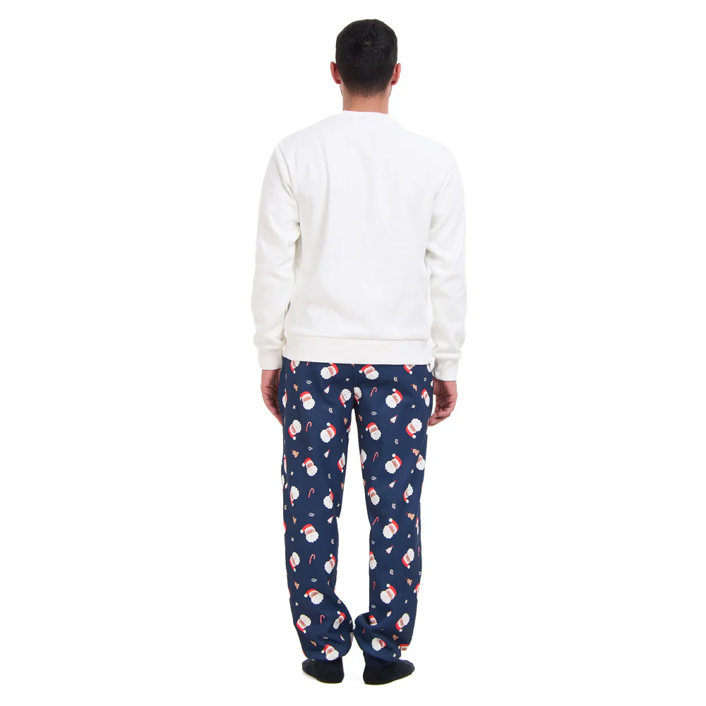 Men Winter Pajama Set Off White Sweatshirt + Pants - Image 6