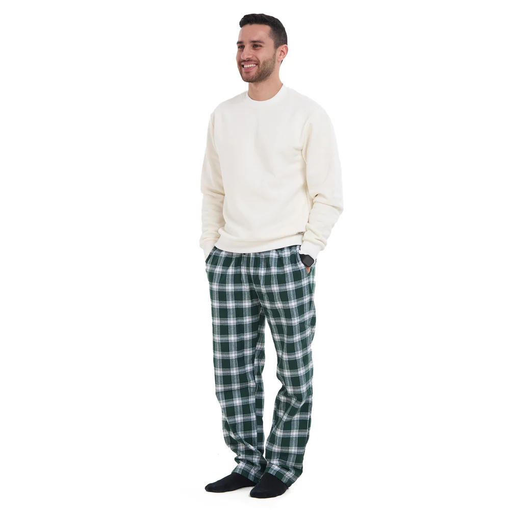 Men Winter Pajama Set Off White sweatshirt + Dark Green x Off White checkered Pants - Image 2