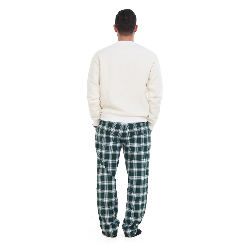 Men Winter Pajama Set Off White sweatshirt + Dark Green x Off White checkered Pants - Image 5