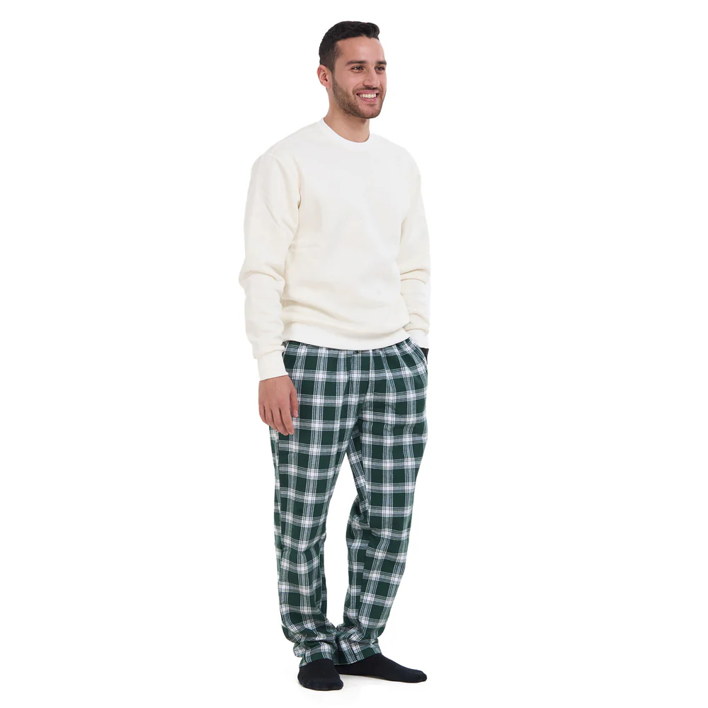 Men Winter Pajama Set Off White sweatshirt + Dark Green x Off White checkered Pants - Image 6