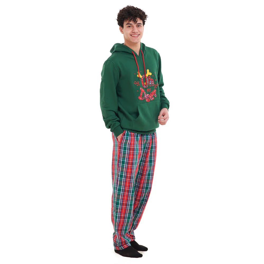 Men Winter Pajama Set Oh Deer Hoodie + Red x Green Checkered Pants - Image 2