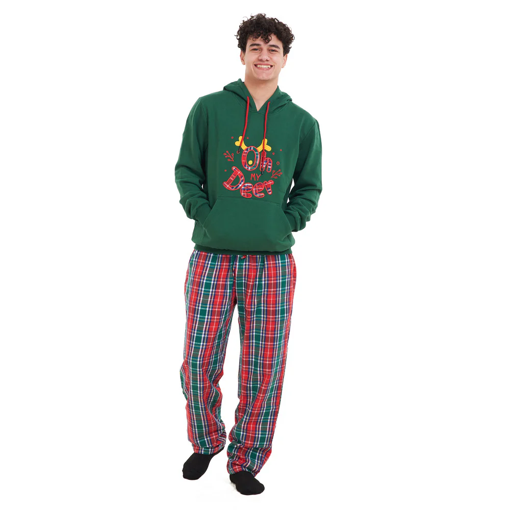 Men Winter Pajama Set Oh Deer Hoodie + Red x Green Checkered Pants - Image 4